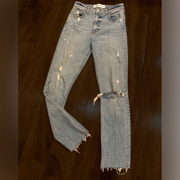 Reformation Harper High Rise Skinny Blue Jeans Raw Hem Distressed Maui USA 25 - Picture 6 of 10